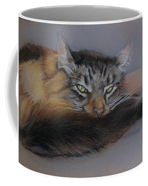 Cat Coffee Mug featuring the drawing MAX by Jean Cormier