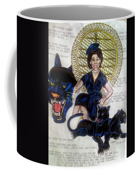 Black Art Coffee Mug featuring the drawing Maxine Waters Queen of Throne by Joedee