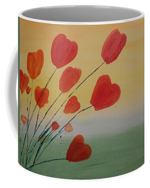 Tulips Coffee Mug featuring the painting May Flowers by April Clay