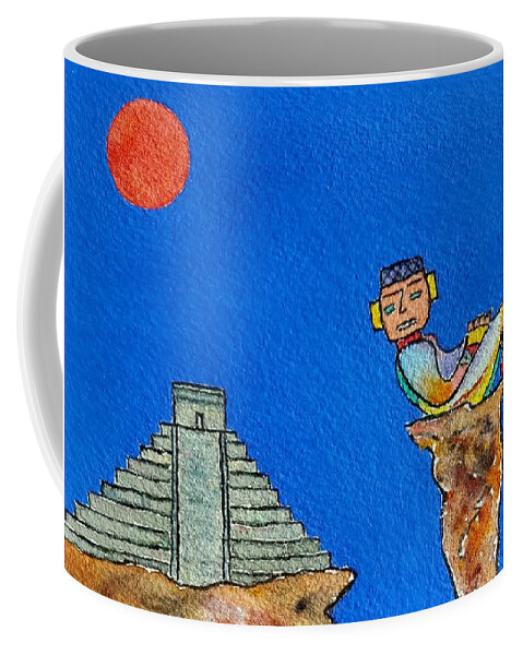 Watercolor Coffee Mug featuring the painting Mayan Sun Lore by John Klobucher