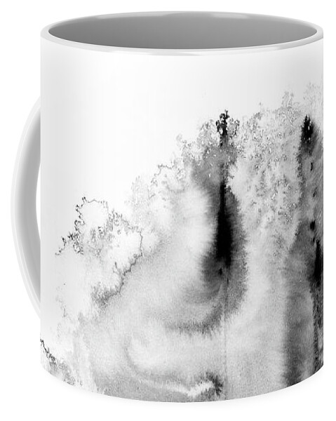 Ink Coffee Mug featuring the painting Meeting Of Lovers - Black And White Abstract Ink Painting by iAbstractArt