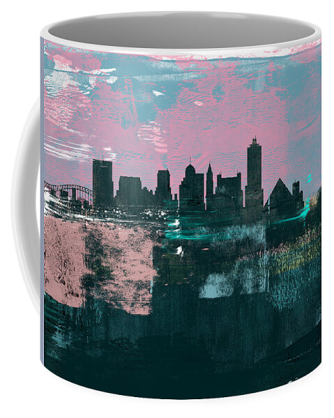 Memphis Coffee Mug featuring the mixed media Memphis Abstract Skyline I by Naxart Studio