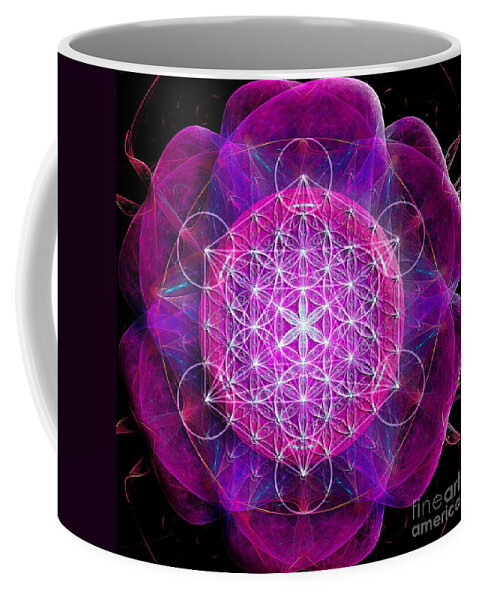 Metatron Coffee Mug featuring the digital art Metatron's Cube on fractal pletals by Alexa Szlavics