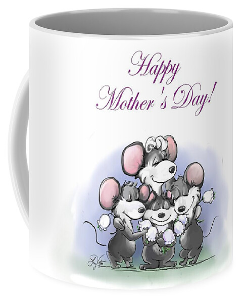 Liz Viztes Coffee Mug featuring the digital art Mic, Mac and Moe's Happy Mother's Day by Liz Viztes