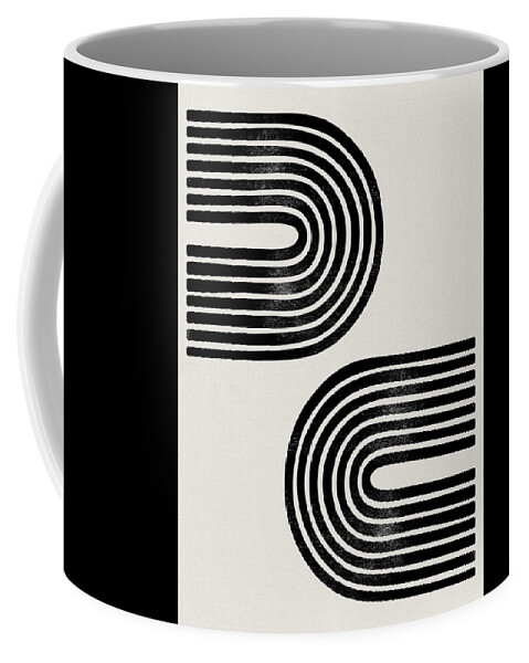 Black And White Coffee Mug featuring the mixed media Mid Century Abstract Geometric by Naxart Studio