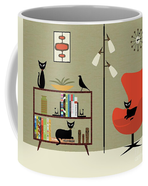 Mid Century Modern Coffee Mug featuring the digital art Mid Century Bookcase Room by Donna Mibus