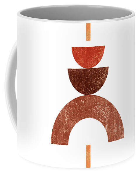 Mid Century Modern Coffee Mug featuring the mixed media Mid Century Modern Geometric Abstract 1 - Minimal Print - Terracotta Abstract - Brown by Studio Grafiikka