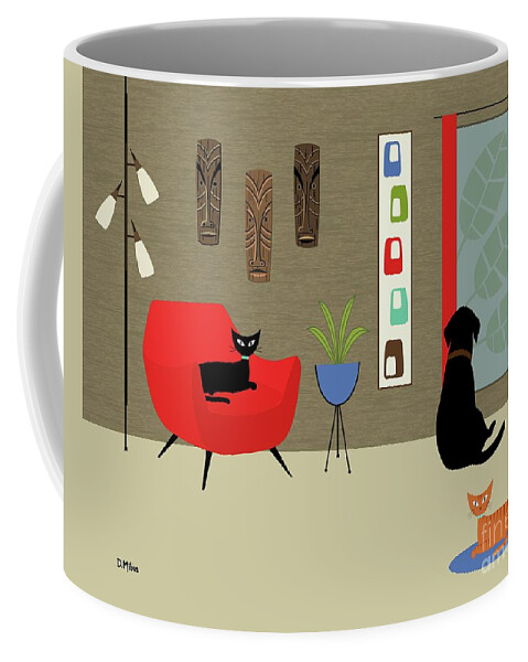 Mid Century Modern Coffee Mug featuring the digital art Mid Century Modern Lab in Red by Donna Mibus