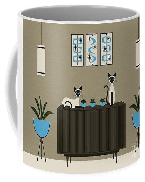 Mid Century Modern Coffee Mug featuring the digital art Mid Century Modern Siamese Cats by Donna Mibus