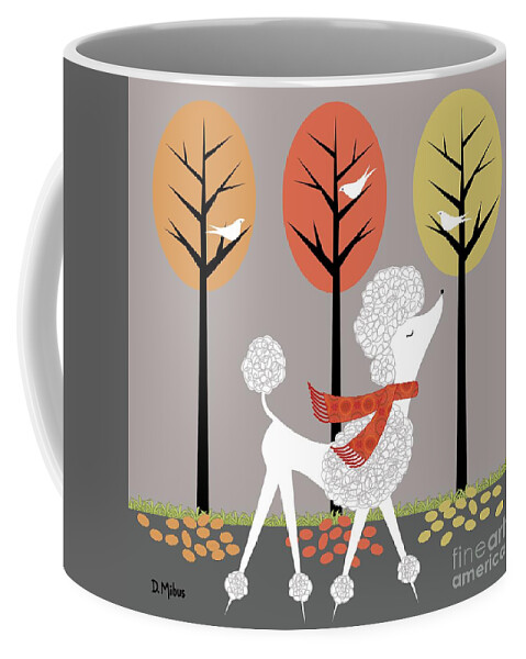 Spoo Coffee Mug featuring the digital art Mid Century White Poodle Fall by Donna Mibus