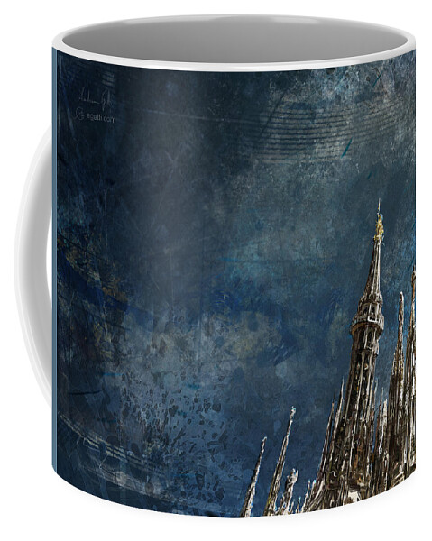 Italy Coffee Mug featuring the digital art Milan Cathedral Spires dark by Andrea Gatti