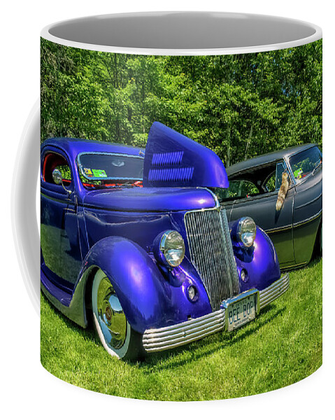 1936 Coffee Mug featuring the digital art Mild Customs 1936 Ford and 1953 Chevy by Ken Morris