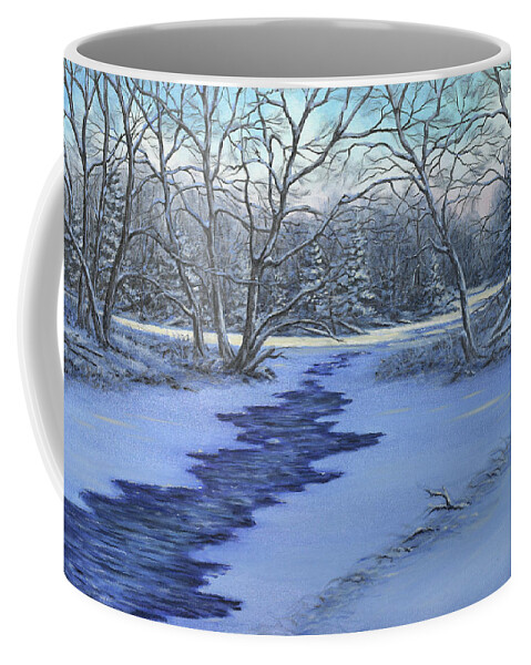 Blue Coffee Mug featuring the painting Millhaven Creek In Winter by Richard De Wolfe
