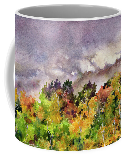 Fall Trees Painting Coffee Mug featuring the painting Misty Fall Morning by Anne Gifford