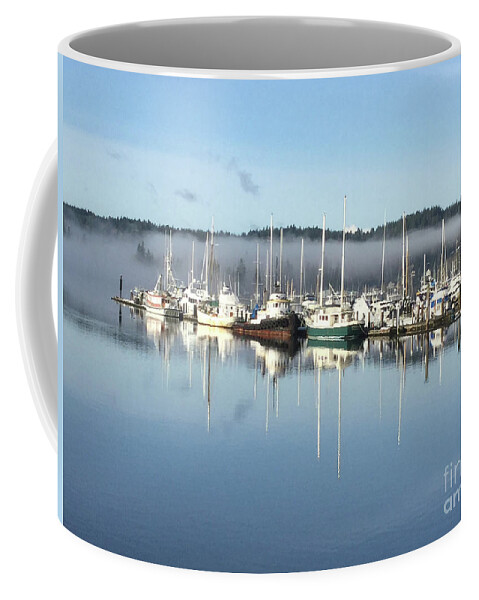 Liberty Coffee Mug featuring the photograph Misty Liberty Bay by Aicy Karbstein