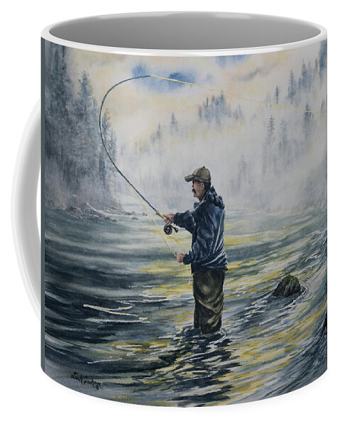Fishing Coffee Mug featuring the painting Misty Morning Fly Cast by Link Jackson