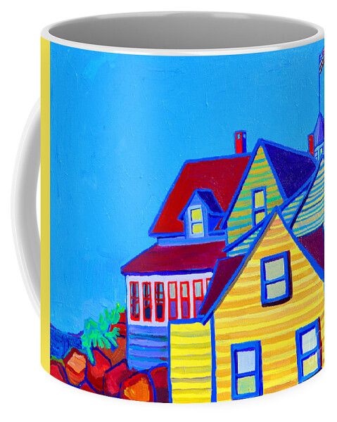 Monhegan Island Coffee Mug featuring the painting Monhegan Harbor Houses by Debra Bretton Robinson