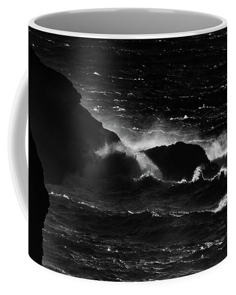 Waves Coffee Mug featuring the photograph Monochrome Cornish Waves by Mark Hunter