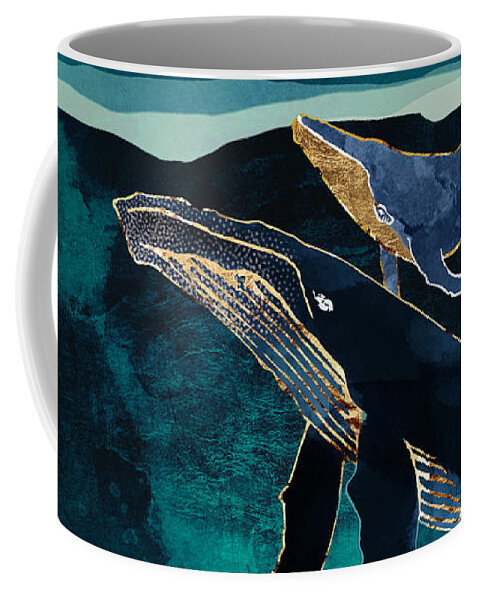Whales Coffee Mug featuring the digital art Moonlit Whales by Spacefrog Designs