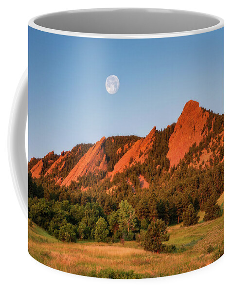 Boulder Coffee Mug featuring the photograph Moonset over the Flatirons by Darren White