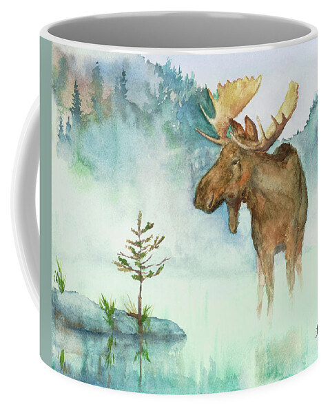 Moose Coffee Mug featuring the painting Moose and Tree by Joe Baltich