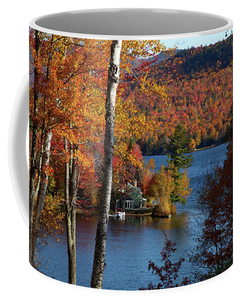 Stinson Fall Colors Coffee Mug featuring the photograph Morning fall colors on Stinson Pond by Jeff Folger
