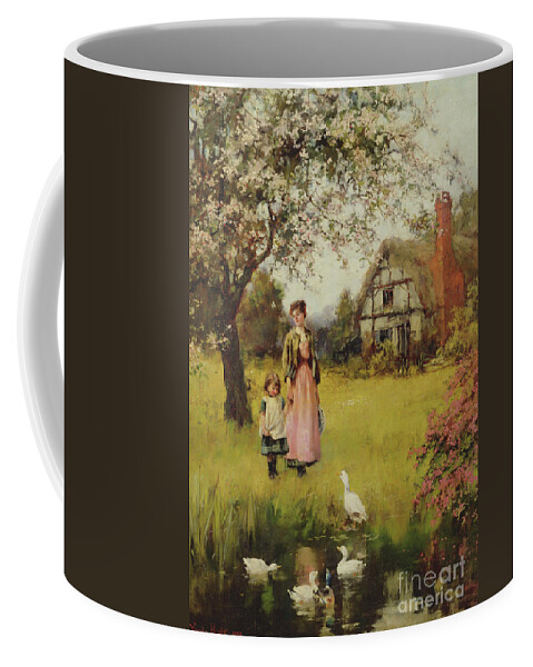 King Coffee Mug featuring the painting Mother and Child Watching the Ducks by Henry John Yeend King
