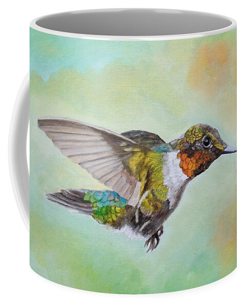 Hummingbird Coffee Mug featuring the painting Motley Flying Hummer by Angeles M Pomata