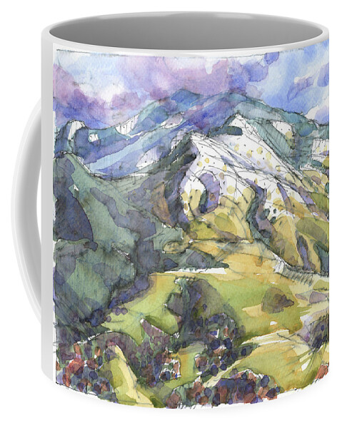 Landscape Coffee Mug featuring the painting Mount Diablo with Snow by Judith Kunzle