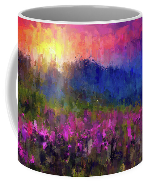 Mountain Coffee Mug featuring the painting Mountain sunset by Vart Studio