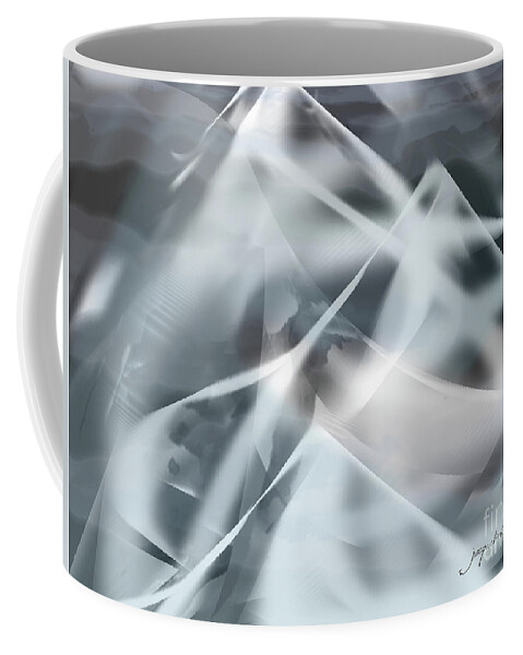 Abstract Coffee Mug featuring the digital art Mountains in the Mist by Jacqueline Shuler