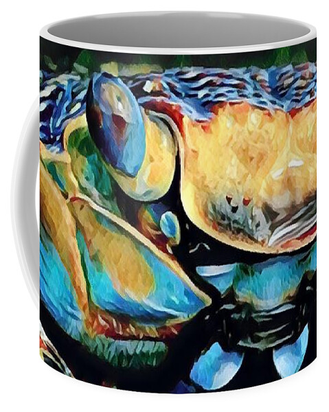 Sea Life Coffee Mug featuring the mixed media Mr. Crabby by Denise Railey