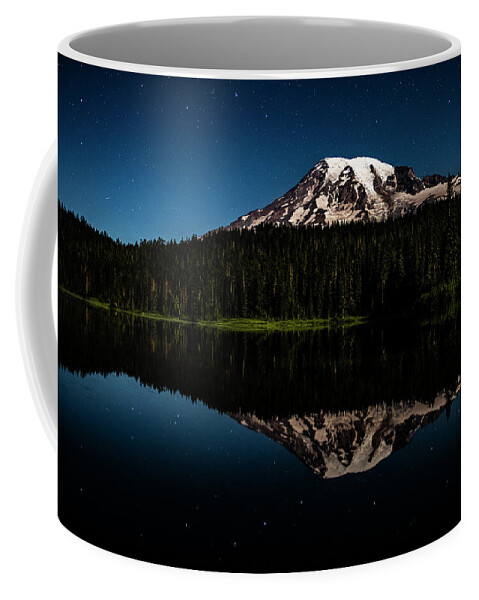 Mt. Rainier Coffee Mug featuring the pyrography Mt. Rainier and Reflection Lake by Yoshiki Nakamura