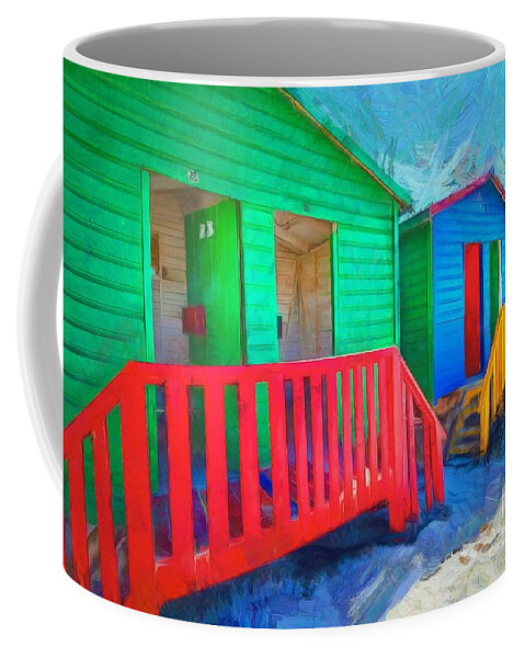 Muizenberg Coffee Mug featuring the digital art Muizenberg Beach Huts by Eva Lechner