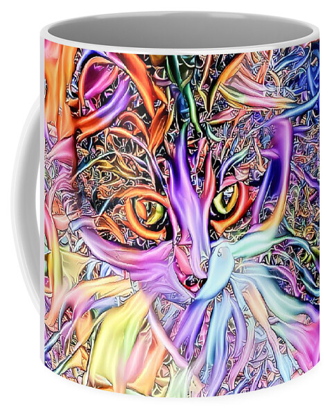 Purple Coffee Mug featuring the digital art Multicolor Spaghetti Cat by Don Northup