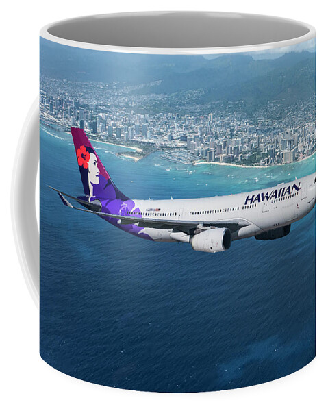 Hawaiian Airlines Coffee Mug featuring the mixed media My Blue Hawaii Airbus by Erik Simonsen