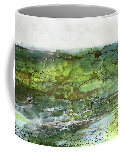 Encaustic Coffee Mug featuring the painting Mystical Greens by Christine Chin-Fook
