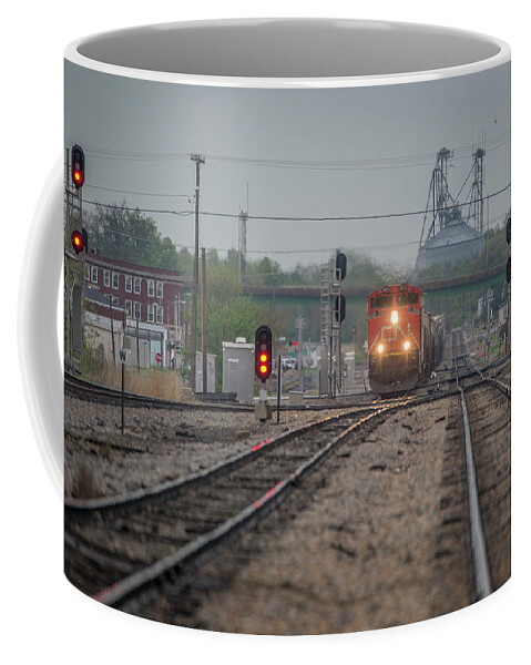 Railroad Coffee Mug featuring the photograph N 8874 leads a mixed freight by Jim Pearson