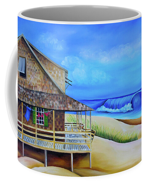 Nags Head Coffee Mug featuring the painting Nags Head Cottage with Clothesline by Barbara Noel