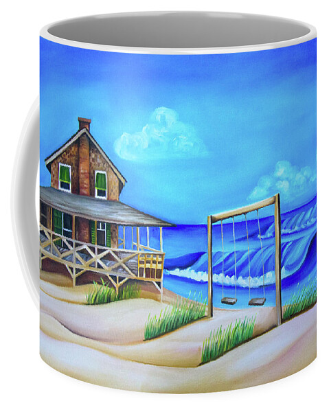 Nags Head Coffee Mug featuring the painting Nags Head Cottage with Swings by Barbara Noel