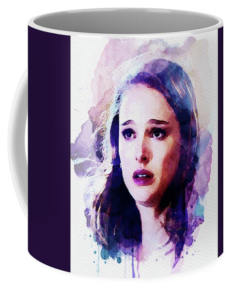 Natalie Portman Coffee Mug featuring the mixed media Natalie - No Strings Attached by Shehan Wicks