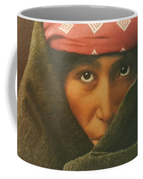 Native American Portrait. American Indian Portrait. Coffee Mug featuring the painting Navajo Youth by Valerie Evans