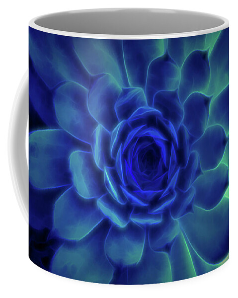 Neon Coffee Mug featuring the digital art Neon Blue Sempervivum by Scott Lyons