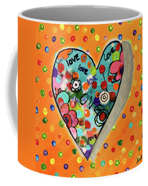 Neon Coffee Mug featuring the painting Neon Hearts Of Love Iv by Patricia Pinto