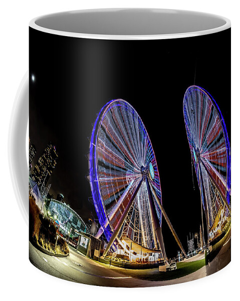 Chicago Coffee Mug featuring the photograph New ferris wheel and its reflection by Sven Brogren
