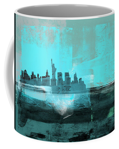 New York Coffee Mug featuring the mixed media New York Abstract Skyline I by Naxart Studio