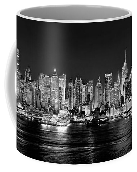 #faatoppicks Coffee Mug featuring the photograph New York City NYC Skyline Midtown Manhattan at Night Black and White by Jon Holiday