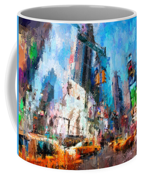 New York Coffee Mug featuring the painting NEW YORK - Times Square by Vart Studio