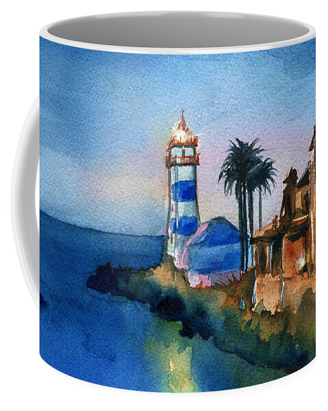 Portugal Coffee Mug featuring the painting Nightfall in Cascais Portugal by Dora Hathazi Mendes