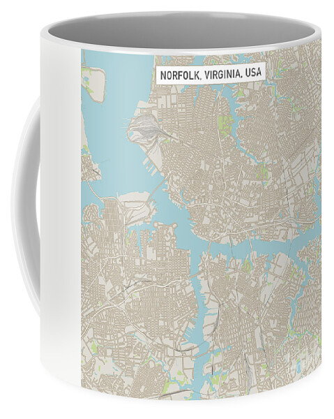 Norfolk Coffee Mug featuring the digital art Norfolk Virginia US City Street Map by Frank Ramspott